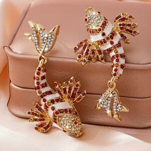 ♥️ NEW Stunning & sparkling Gold and Red Fish Earrings ♥️